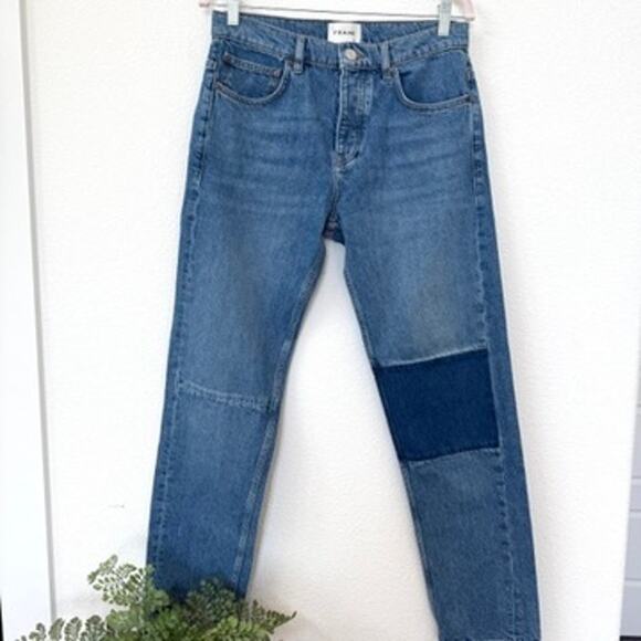FRAME Le High Straight Jeans Patchwork Denim Blue Washed Modern Size 30 - Picture 1 of 8